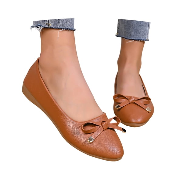 oqasdz Womens Casual Shoes Slip On Low Heel Pointed Toe Ballet Shoes with Bow Design Comfort Wedding Solid Color Trendy Dressy Shoes Outdoor Summer