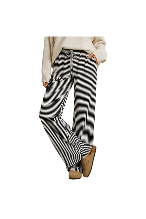 Womens Casual Striped Pants Comfortable Wide Leg Yoga Trousers for Home and Sleep Versatile Streetwear