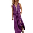 thumbnail image 1 of oqasdz Womens Dresses V Neck Sleeveless Slit Long Length Vest Dress Loose Casual Wedding Prom Dress,M, 1 of 5