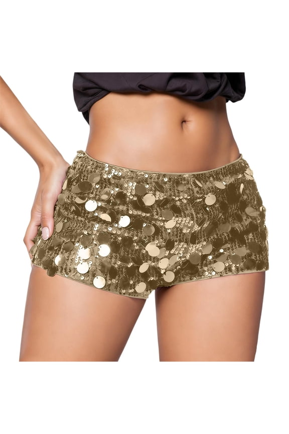 Womens Elegant Festival Casual Partywear Mini Shorts with Glimmering Sequins and Flirty Low Rise Fit Versatile Streetwear