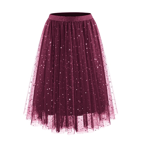 oqasdz Womens Elegant Midi High Waist Flowy Layered A Line Mesh Skirt Solid Color Versatile Daily Wear Chiffon Party Evening Attire