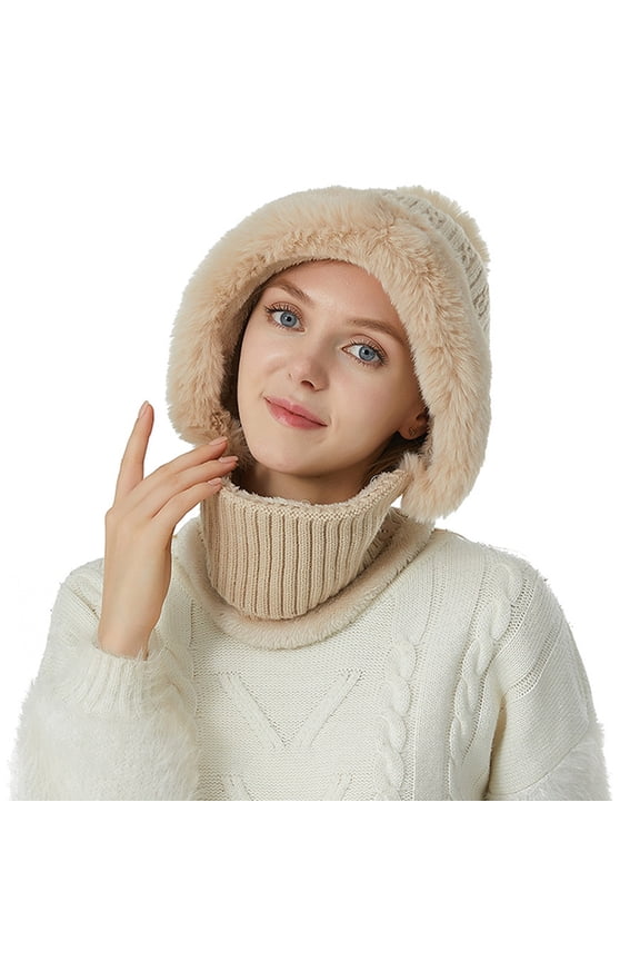 Womens Hat Neck Kit Fashion Simple and Versatile Knit Hat Womens Warm Ear Protection Comfortable Winter Hat