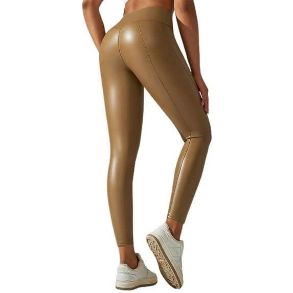 oqasdz Womens Leggings Shiny Leather Pants Stretchy Tights Height Waist Nine Point Yoga Pants L