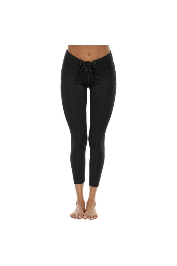 Womens Leggings Solid Color Stretchy Drawstring Tights High Waist Stretchy Fitness Yoga Pants L