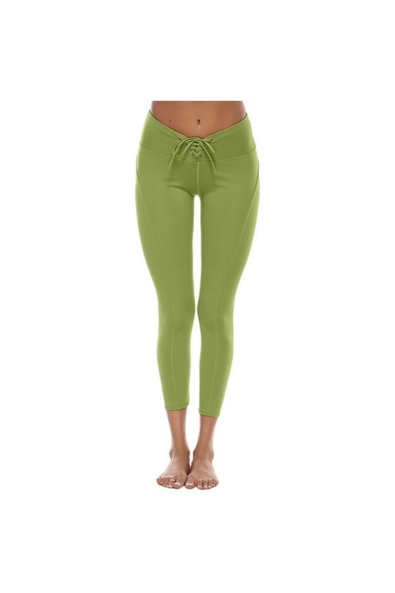 Womens Leggings Solid Color Stretchy Drawstring Tights High Waist Stretchy Fitness Yoga Pants L