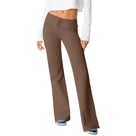 oqasdz Womens Leggings Solid Color Workout Straight Leg Pants High Waist Athletic Loose Yoga Pants L