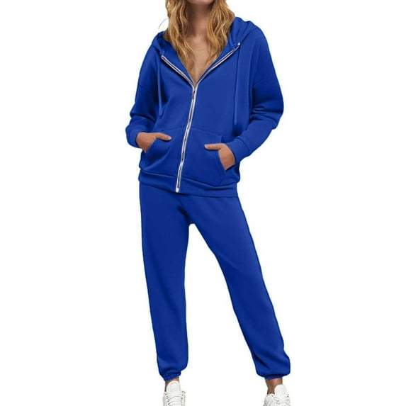 oqasdz Womens Outfits Fashion Solid Color Drawstring Long Sleeve Hoodies and Higt Waist Trousers 2 Piece Set Casual Comfort Soft Daily Wear