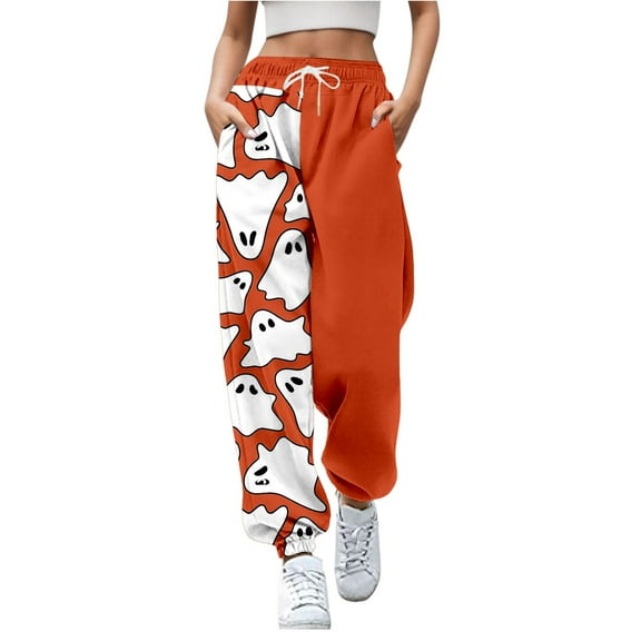 oqasdz Womens Pants Fashion Pumpkin Halloween Suitable Print Bottom Sweatpants Pockets High Waist Sporty Gym Athletic Fit Jogger Pants