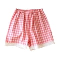 thumbnail image 1 of oqasdz Womens Shorts with Lace and Plaid Design Elastic Waisted Comfortable Pockets Loungewear Shorts for Beach Home Casual Daily Wear, 1 of 4