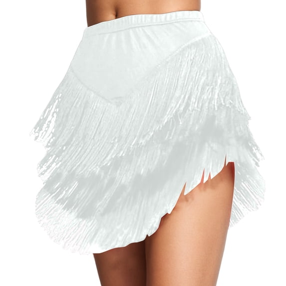 oqasdz Womens Skirts Flowy Fringe Asymmetrical Hem Solid Color Boho Skirt with Tassel Details for Casual Party Evening Holiday Wear