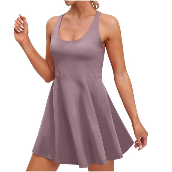 oqasdz Womens Summer Dresses Solid Color Casual Tiered Open Back Bow Strap Sports Tennis Active Mini Dress,2X