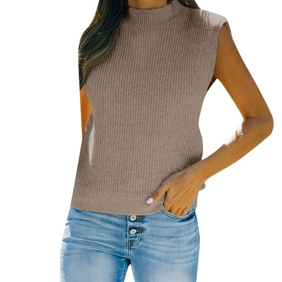 oqasdz Womens Sweater Half Turtleneck Knitted Solid Color Sweaters Vest Sleeveless Warm Ribbed Top Fashion Casual Loose Fit