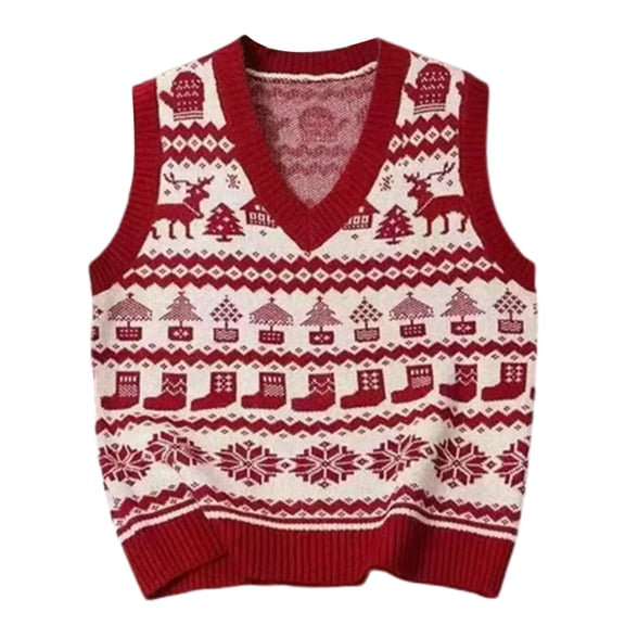 oqasdz Womens Sweater Knit Sweater Vest Intricate Jacquard Pattern Fit Pullover Sleeveless Top Layering Piece Casual Loose Fit