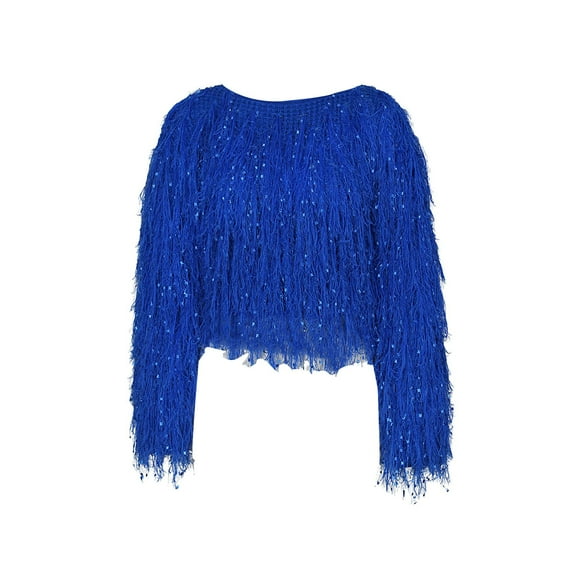 oqasdz Womens Sweater Long Sleeve Fringed Sweaters Round Neckline Knitwear Tassel Performance Pullover Sweater Casual Versatile