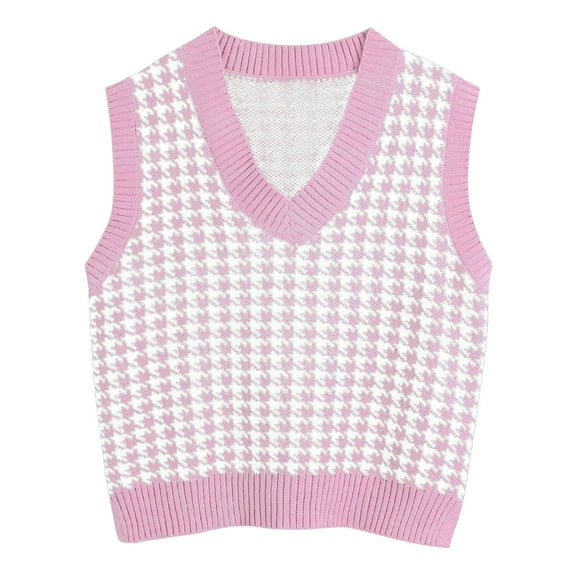 oqasdz Womens Sweater Print Sleeveless V Neck Ribbed Knit Split Pullover Sweater Vest Fall Winter Blouse Top Casual Versatile