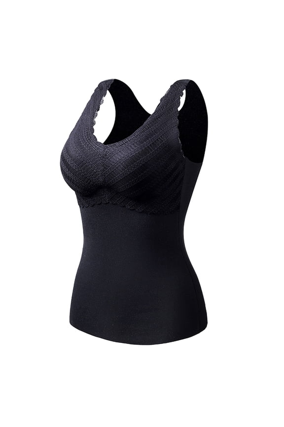 Womens Sweater Sleeveless V Neck Vest with Built In Bra Lined Underwear Thermal Tank Top with Spongy Pad Winter Casual Versatile