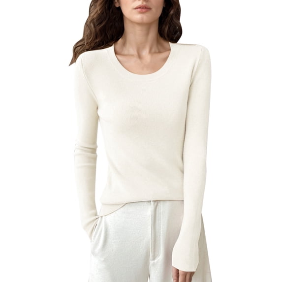 oqasdz Womens Sweaters Fall Winter Round Neck Velvet Pullover Solid Color Four Flat Slim Thin Knitted Undershirt Casual Versatile