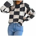 thumbnail image 1 of oqasdz Womens Sweaters Ladies Fall and Winter Street Wind Contrast Plaid Long Sleeve Pullover Knitted Sweater Casual Loose Fit, 1 of 6