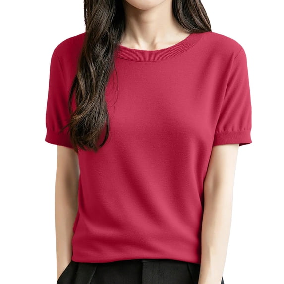 oqasdz Womens Sweaters Short Sleeve Crew Neck Summer Fall Lightweight Sweaters Tunic Tops Business Blouses Fashion Casual Cozy Daily Wear