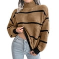 thumbnail image 1 of oqasdz Womens Sweaters Winter Oversized Long Sleeve Striped Sweater Turtleneck Side Split Tunic Pullover Jumper Knit Tops Casual Comfort Soft, 1 of 6