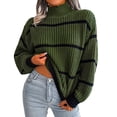 thumbnail image 1 of oqasdz Womens Sweaters Winter Oversized Long Sleeve Striped Sweater Turtleneck Side Split Tunic Pullover Jumper Knit Tops Casual Cozy Daily Wear, 1 of 6
