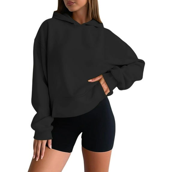 oqasdz Womens Sweatshirt Hoodies Basic Pullover Long Sleeve Solid Color Top for Holiday Sports Comfort Cozy Casual Outdoor