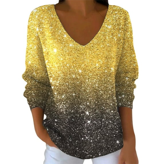 oqasdz Womens Sweatshirt Long Sleeve V Neck with Shoulder Drop Neckline Featuring Digital Print Design Durable Soft Casual Dailywear