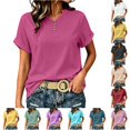 thumbnail image 1 of oqasdz Womens T Shirts Solid Color V Neck Button Detail Top Stylish Casual Blouse Short Sleeve Crewneck Soft Everyday Wear T-Shirts,Red2,XL, 1 of 4