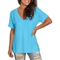 thumbnail image 1 of oqasdz Womens T Shirts V Neck Short Sleeve Solid Color Side Slit Loose Soft Breathable Tee Top for Daily Homewear Summer Outdoor Tshirt, 1 of 7
