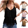 thumbnail image 1 of oqasdz Womens Tank Tops Boho Style Fringe Solid Color Sleeveless Cowboy Style Camisole Top for Festival Trendy Vacation Outfit Summer Outdoor,Black,S, 1 of 5