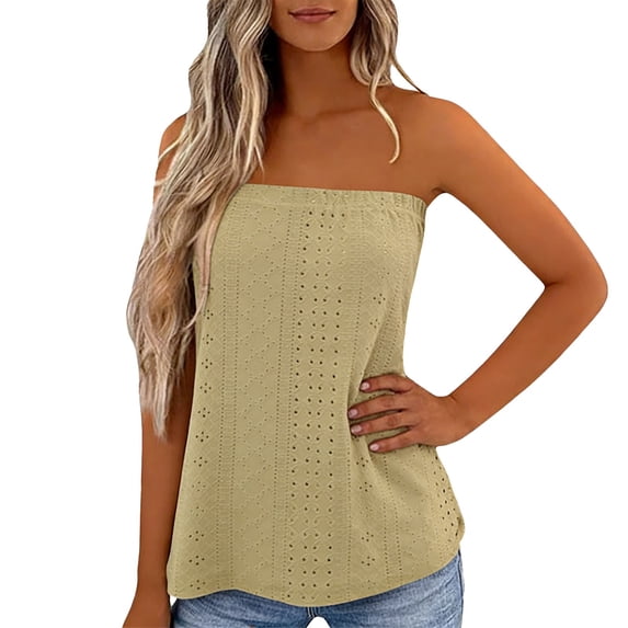 oqasdz Womens Tank Tops Emborider Strapless Bandeau Tank Off The Shoulder Summer Loose Top Shirt Blouse Trendy Casual Daily Wear