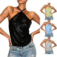 thumbnail image 1 of oqasdz Womens Tank Tops Halter Neck Sleeveless Criss Cross Strappy Sparkly Camisole Top for Ladies Beach Vacation Outfit Casual Outdoor,Black,L, 1 of 7