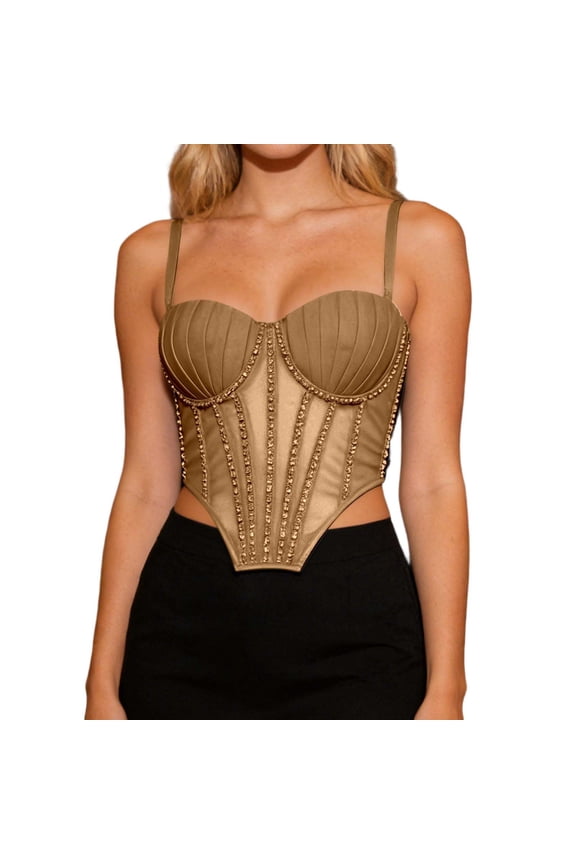 Womens Tank Tops Mesh Camisole with Built In Bras Shining Crystal Rhinestone Detachable Straps Bustier Casual Vacation
