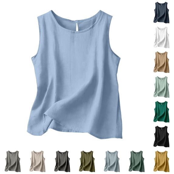 oqasdz Womens Tank Tops Plus Size Sleeveless Crew Neck Tank Shirts Loose Solid Color Thin Breathable Tunic Layering Shirt Casual Outdoor,Light Blue,M