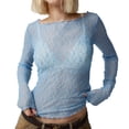 thumbnail image 1 of oqasdz Womens Thermal Underwear Lace Long Sleeve Top Sheer Mesh Cropped Top Floral Slim Fit Off Shoulder Top T Shirt Fashion Street Daily Wear, 1 of 4
