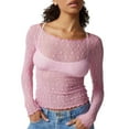thumbnail image 1 of oqasdz Womens Thermal Underwear Lace Long Sleeve Top Sheer Mesh Cropped Top Floral Slim Fit Off Shoulder Top T Shirt Fashion Street Daily Wear, 1 of 5