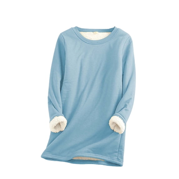 oqasdz Womens Thermal Underwear Lined Sweatshirts Casual Crewneck Solid Color Pullover Long Sleeve Thermal Long Sweater Fall Winter Outdoor Dailywear