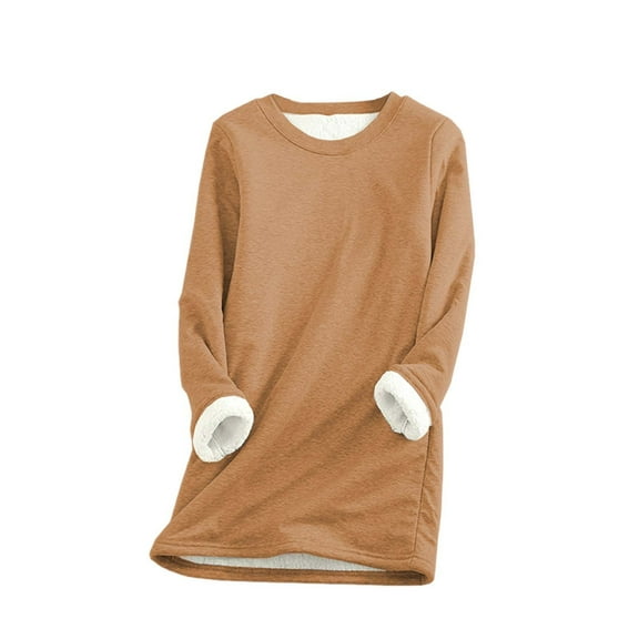 oqasdz Womens Thermal Underwear Lined Sweatshirts Casual Crewneck Solid Color Pullover Long Sleeve Thermal Long Sweater Fall Winter Outdoor Dailywear