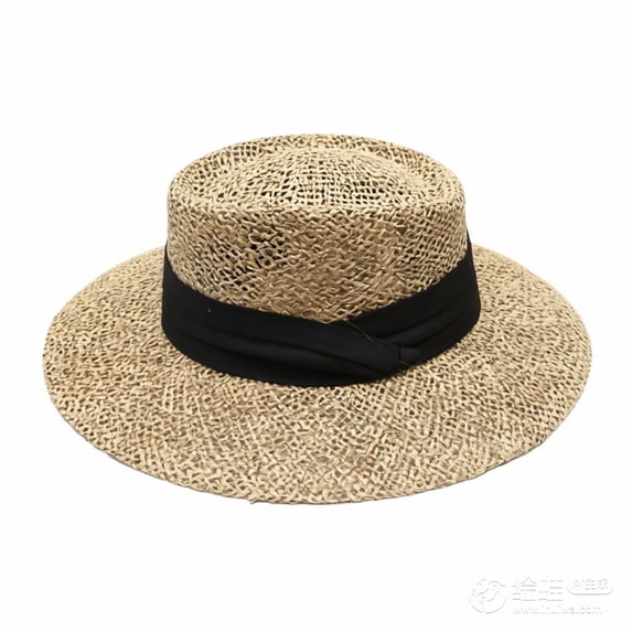 oqasdz Womens Wide Brim Woven Straw Sun Hat Satin Ribbon Band Decor with Flat Top Design Breathable Beach Garden Travel Hat for Ladies