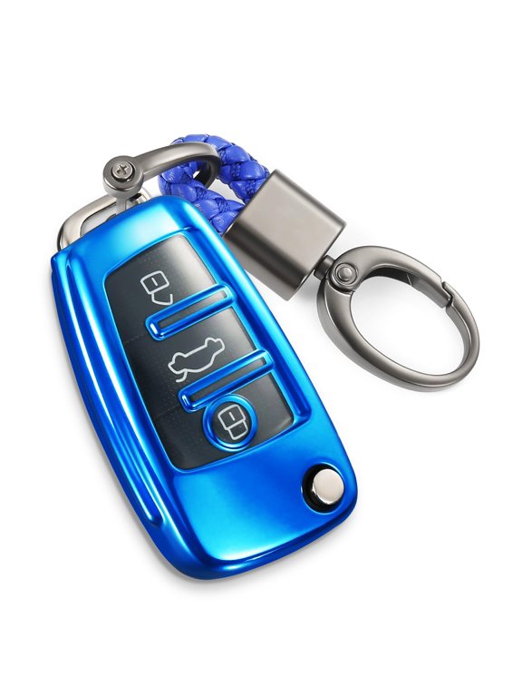 or Audi Key Fob Cover with Braided Rope Keychain, Stylish Soft TPU Key Case for Audi A1/3/6 Q2/3 R8 RS3 S3 TT TTS Series Smart Key