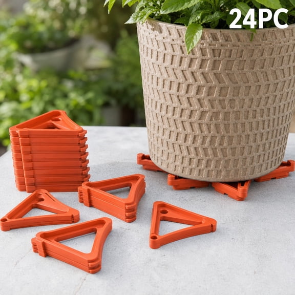 orange Plastic Pot Feet Risers, Triangle Plant Pot Elevator 2.76"2.17"0.59", Stackable Flower Pot Support Feet, Improve Drainage & Prevent Root Rot for Indoor Outdoor Planters