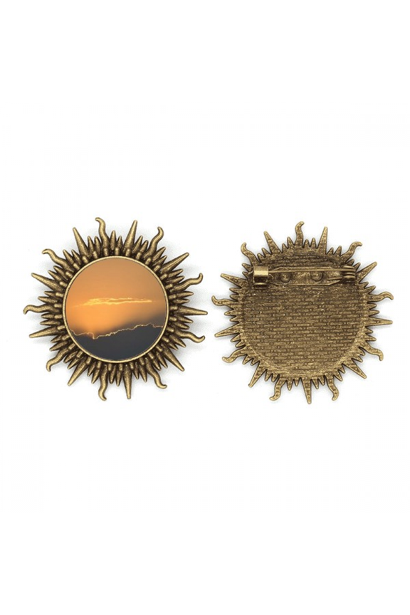 orange dark clouds art deco fashion metall sonne brosche haken pin