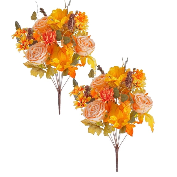 orange flowers artificial Artificial Fall Flower Bouquet Orange Faux Floral Arrangement Realistic Autumn Decor for Home Table Centerpiece Wedding Thanksgiving Decoration Flowers For Cemetery