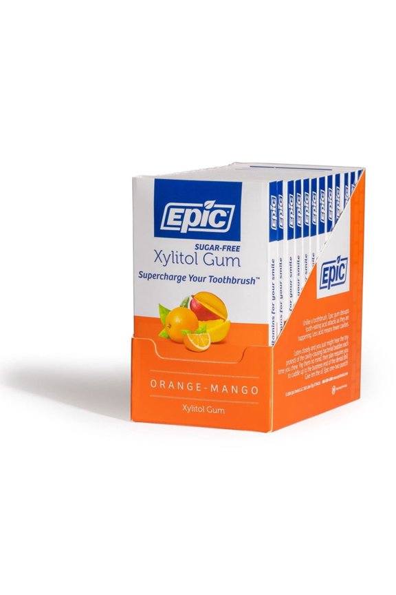 Xylitol Chewing Gum - Sugar Free & Aspartame Free Chewing Gum Sweetened w/Xylitol for Dry Mouth & Gum Health (Orange-Mango, 12-Piece Pack, 12 Packs)