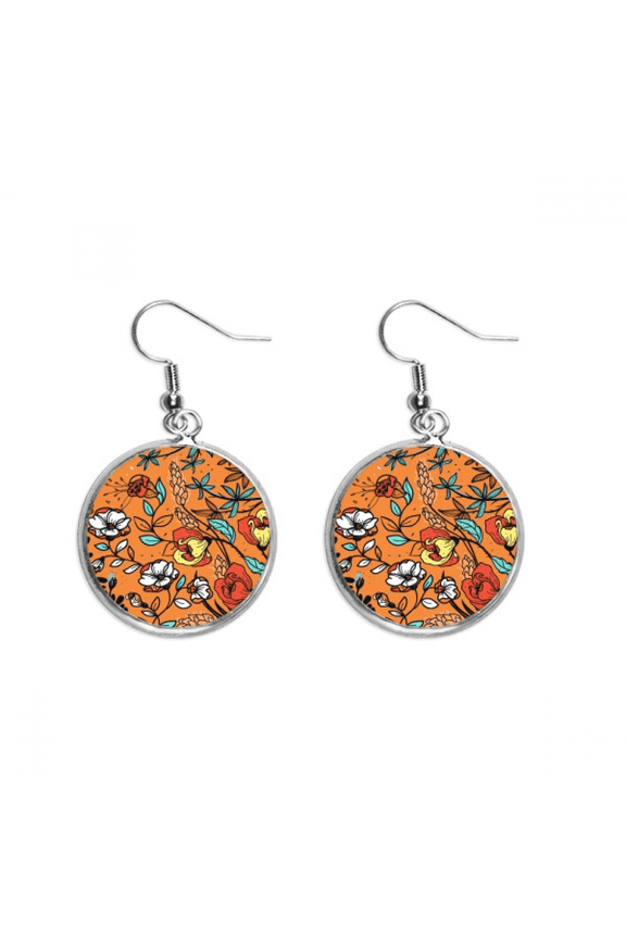 orange modern art lily camellia ear dangle silver drop ear jewelry woman