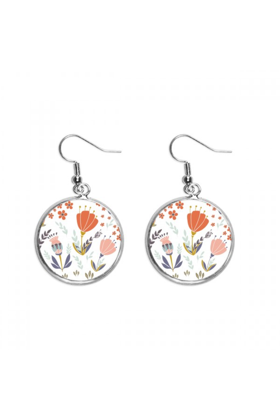 orange powder flower paint ear dangle silver drop ear jewelry woman