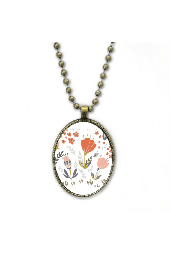 orange powder flower paint necklace vintage chain bead pendant jewelry collection