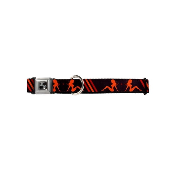 orange red colored sexy girl lady model seated pose animal seatbelt pet collar
