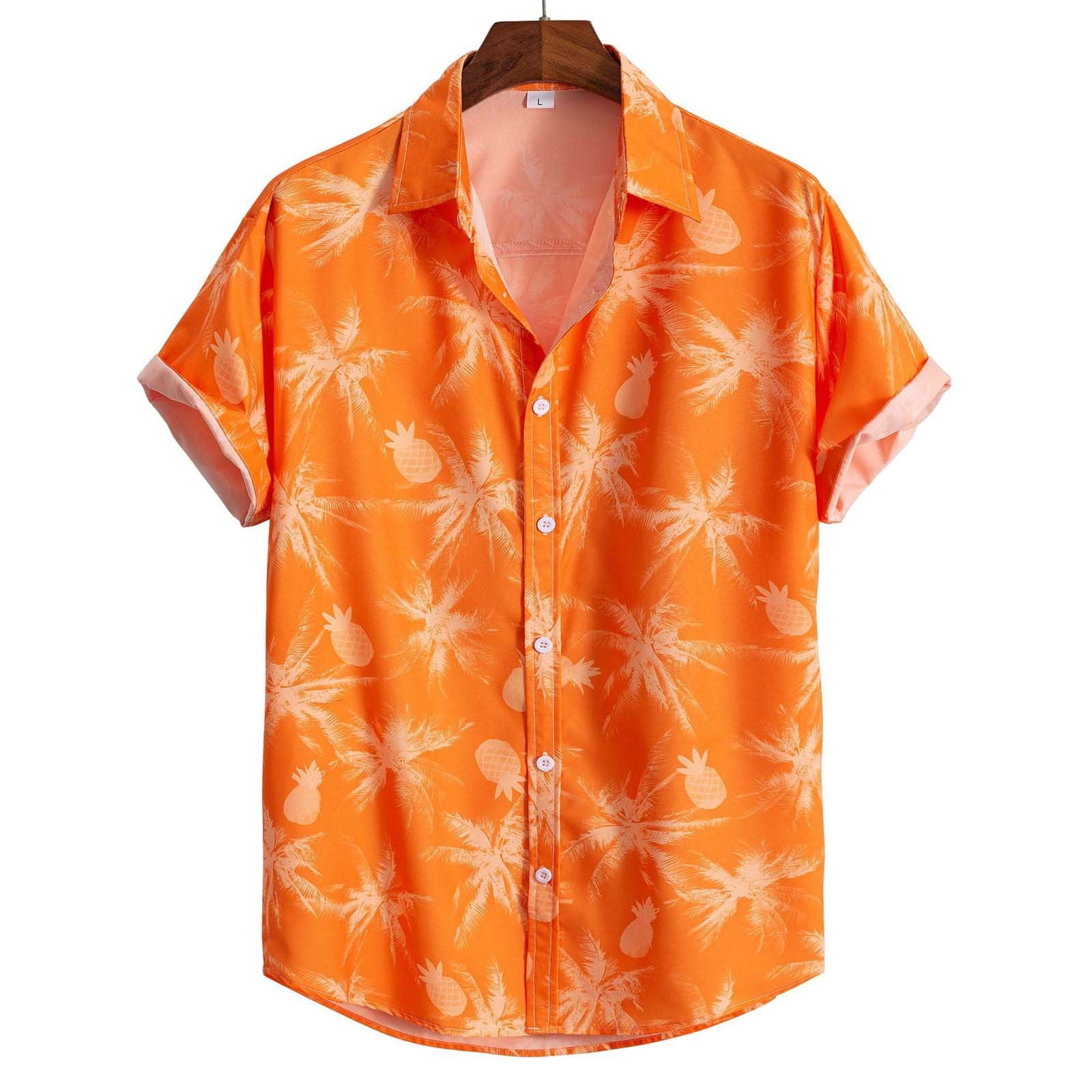 orange shirts for men casual men's loose lapel print color