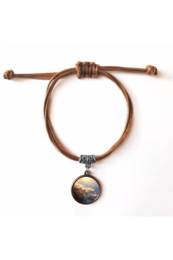 orange sunshine blue clouds bracelet leather hide wristband brown jewelry